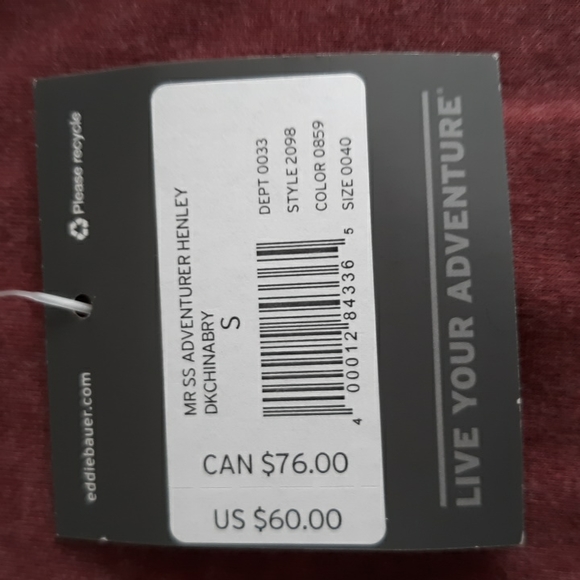 NWT Eddie Bauer Small Adventurer Henley Seawool Short Sleeve Shirt - Picture 7 of 16